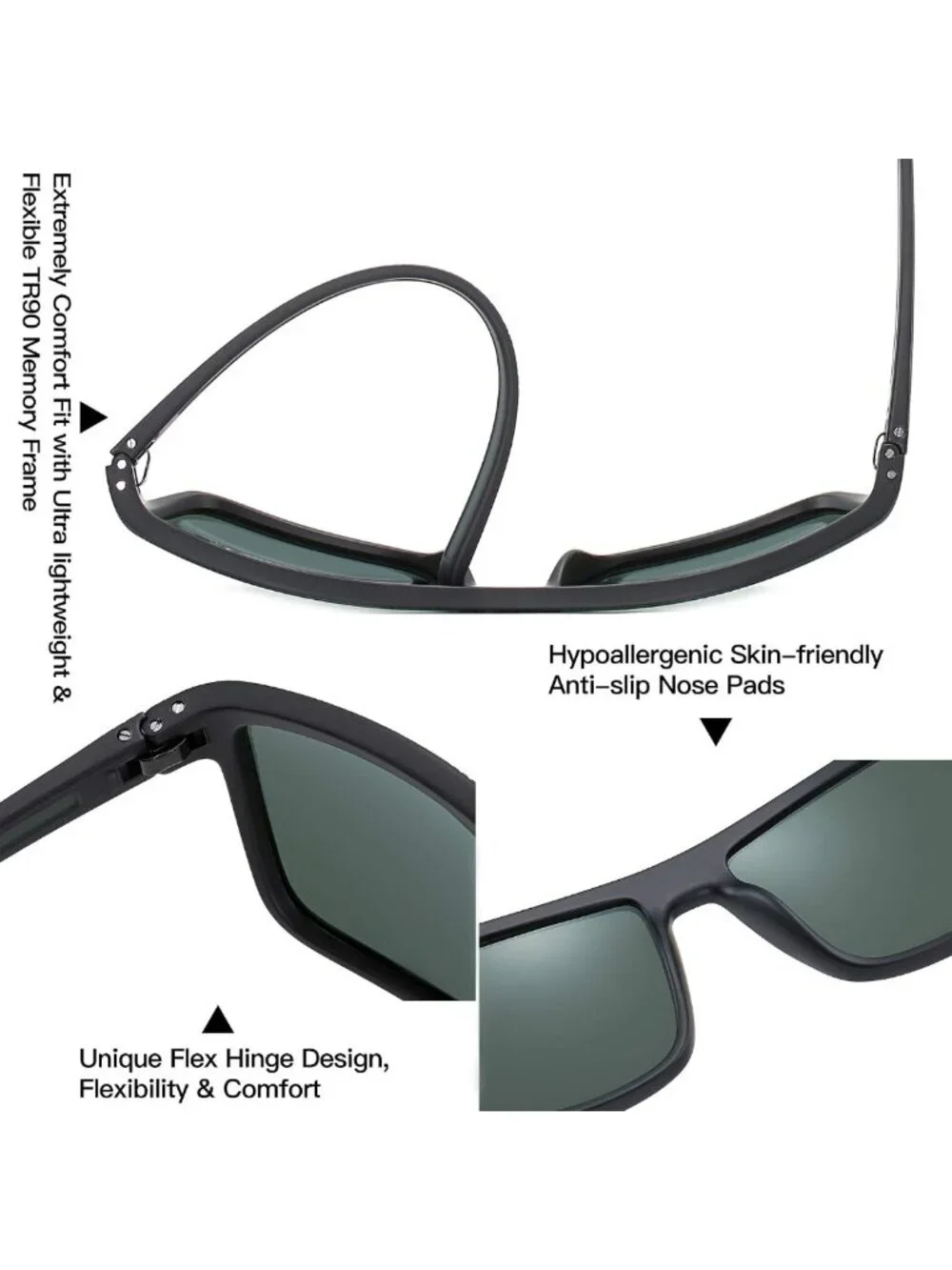 Lightweight Polarized Sunglasses for Men, UV400 Protection, Square TR90 Frame